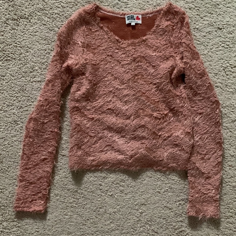 Pink Fluffy long sleeve jumper (semi cropped)
